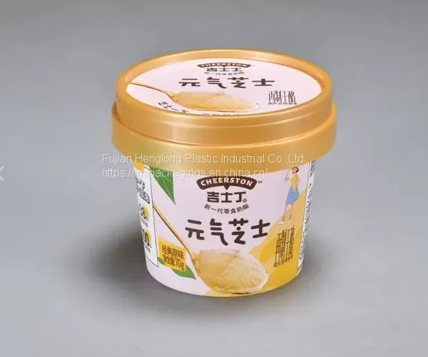 Пластиковая круглая чашка для сыра объемом 70 г с жесткой крышкой и маленькой ложкой