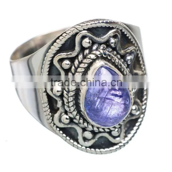 95 SOLID STERLING FINE SILVER HEAVY LOOK TANZANITE RING