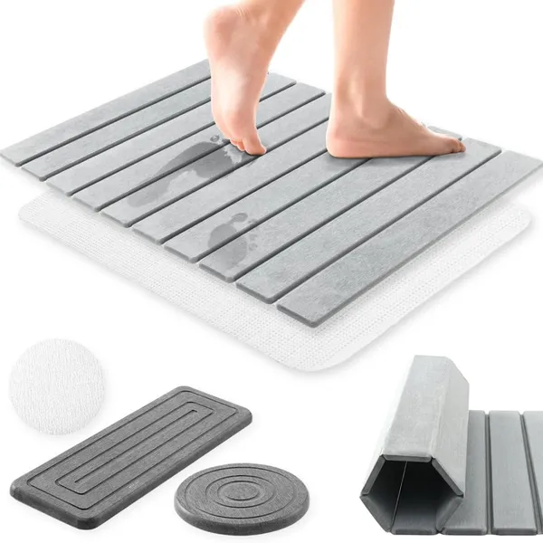 Plain Foldable Absorbent Quick Drying Roll Up Diatomite Bath Mat Manufacturer photo-2