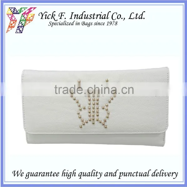Elegant Butterfly Studs PU Leather White Color Women Long Wallet