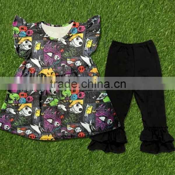 New Arrival Boutique Thanksgiving Day Children Festival Clothing Sets Baby Girls Halloween Pumpkin Shirts Outfits Sets