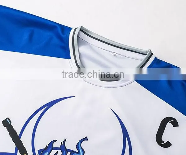 White Color Contrast Blue Color Sewing Polyester Hockey Shirts photo-4