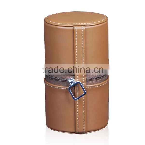 Custom 2 Slot Round Leather Travel Watch Box With Zipper photo-6