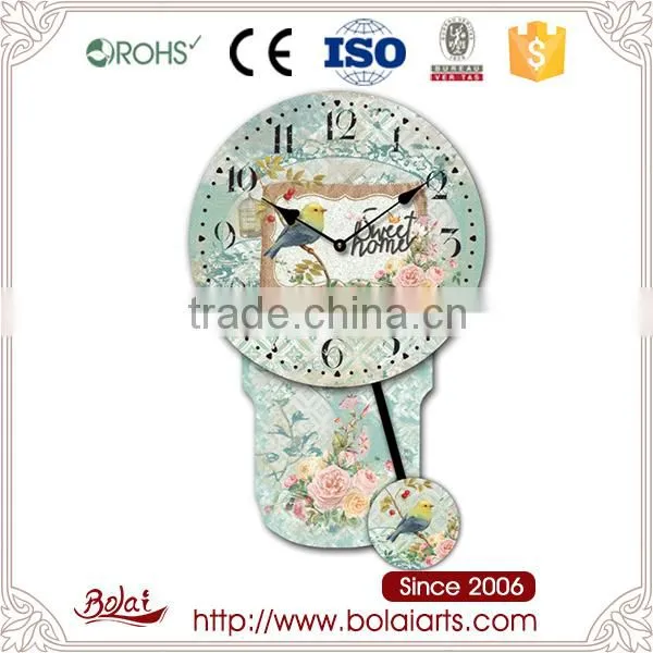 Sweet home blue and yellow bird design pendulum custom clock face