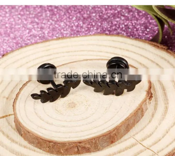 2016 Fashion Earring Designs Pictures 316L Stainless Steel Black Leaf Ladies Cute Earring photo-4