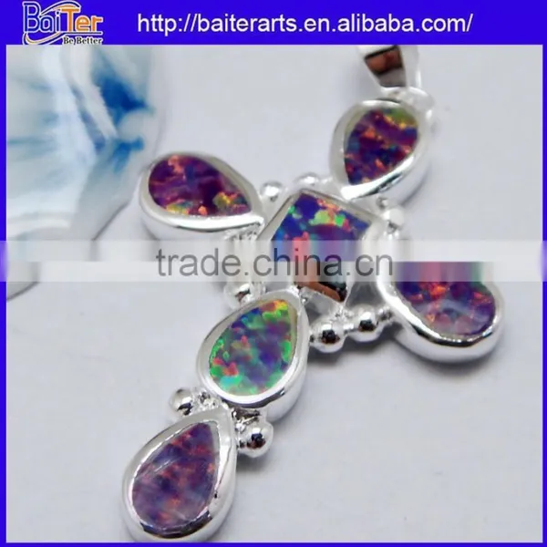 Fashion White Fire Opal Inlay Cheap Wholesale Cross Pendant Bulk Sale photo-6