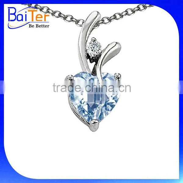 Fashion Rhodium Plated Cubic Zircon CZ 925 Sterling Silver Lab Created Aquamarine Pendant photo-6