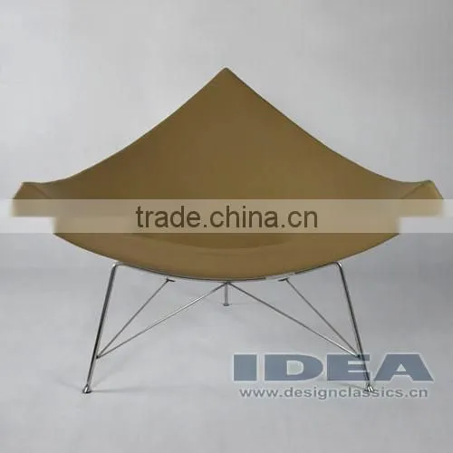 Replica Coconut Chair - White Gloss Fiberglass Shell - Beige Leather photo-2