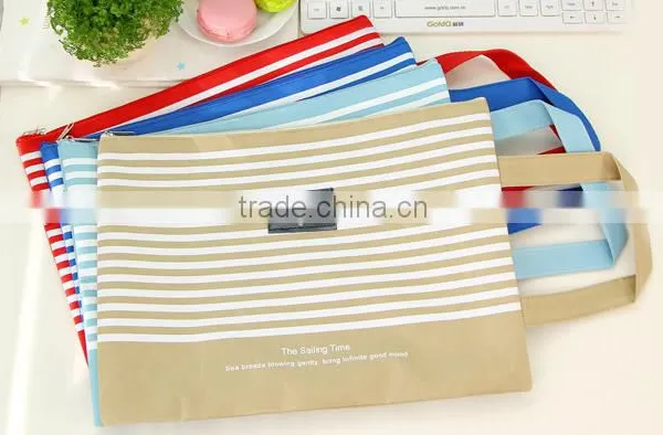 Striped Printing Polyester A4 Document Bag With Zipper photo-5