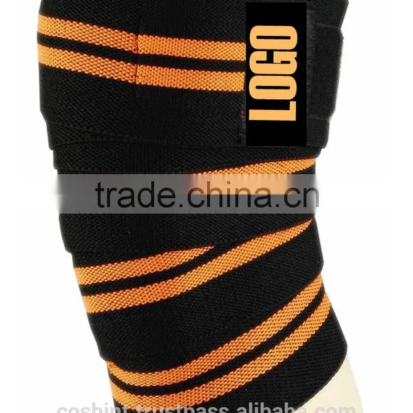 Black With Orange Stripes Knee Wraps Ci-2506-15, Weight Lifting Lifter Knee Wraps,