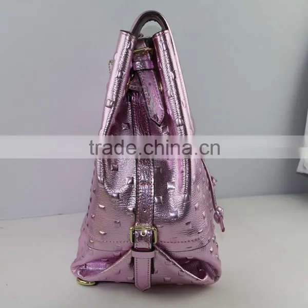 Stylish Shinning Pink Leather Cute Girls Small Daily Leisure Backpack photo-4