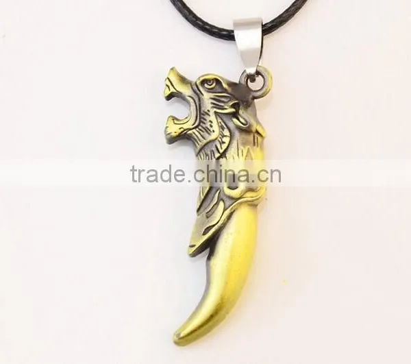 Popular Personality Stainless Steel Bronze Wolf Tooth Pendants Necklace photo-3