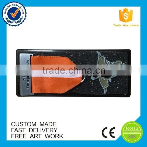 Custom Orange Ribbon Metal Award Medal With Plastic Box photo-2