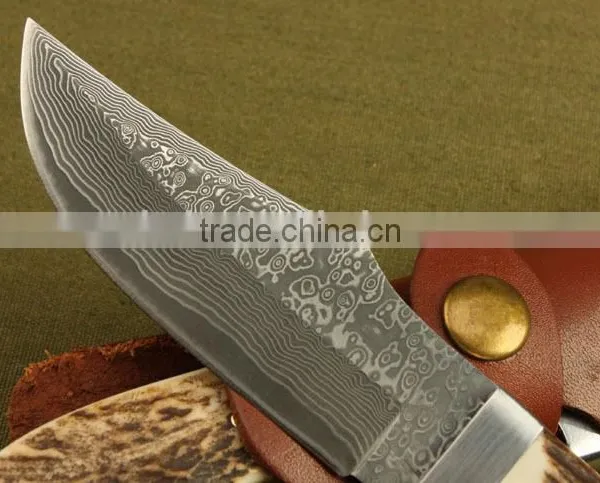 OEM Damascus Steel Antler Wood Handle Full Tang Knife photo-2