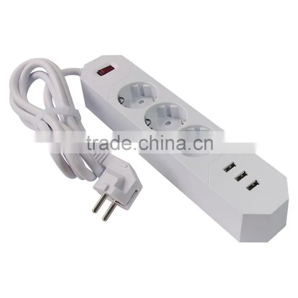 1.8meter EU 3-Outlet Power Extension Socket With 3USB Charging Ports photo-2