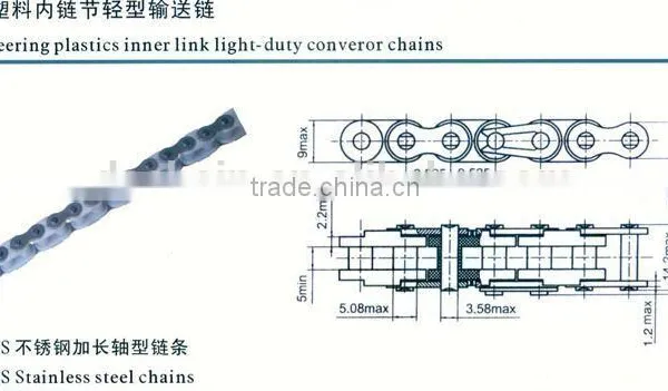Dongsheng chain SS304 Engineering plastic inner link light-duty conveyor chains
