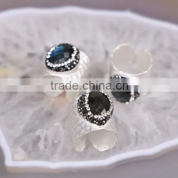 Nature Labradorite / Freshewater Pearl / Red Coral / Turquoise Gemstone Druzy Ring Wholesale photo-2