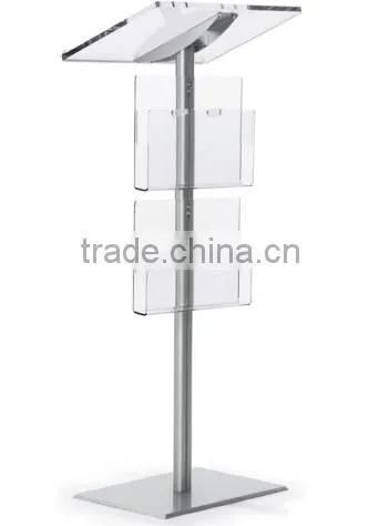 Church Pulpit Designs Acrylic Podium for Floor, Aluminum Pole & Base, 6 Brochure Pockets - Clear & Silver photo-2