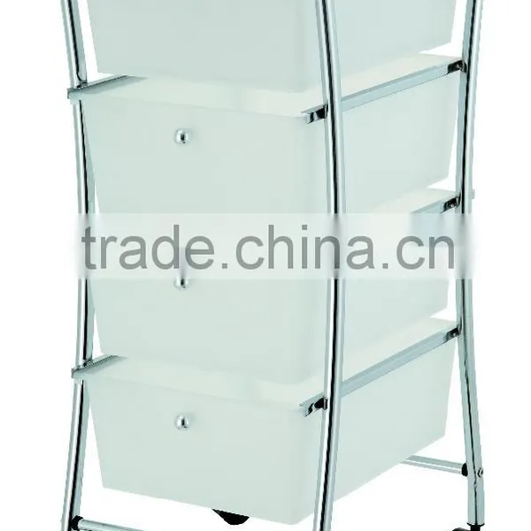 4 Tier White Drawer Storage Organizer Rolling Trolley Cart Chrome