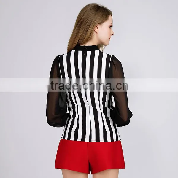 PRETTY STEPS 2016 High End Fashionable Black and White Svertical Striped Blouse Shirts for Women photo-4