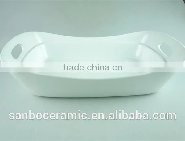 White Ceramic Baking Dish Rectangular Unique Shape Set 2 Hotel / Restaurant Large Bakeware Set photo-4