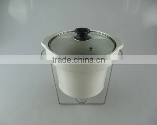 Stocked Ceramic Tureen With Glass Lid and Iron Stand photo-2