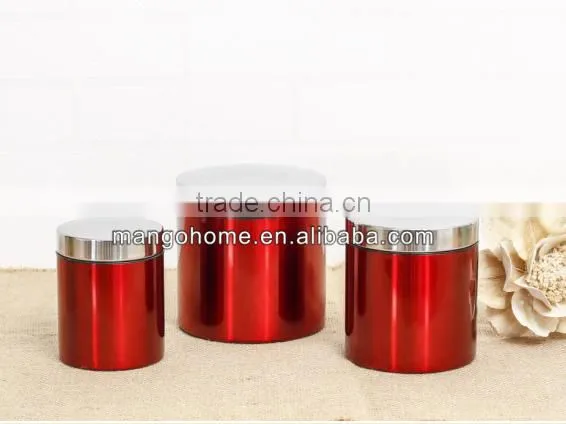 Red Enamel Coffee Bean Storage Metal Food Canister for Kitchen photo-4