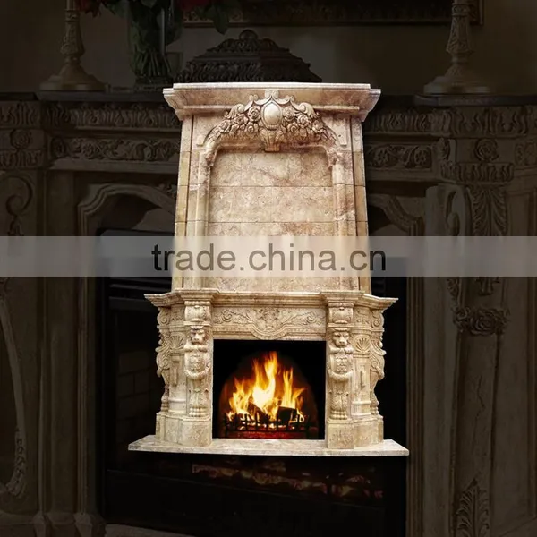 Antique Glamorous Two-tiered Beige Marble Fireplace photo-3