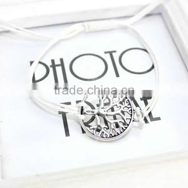 Antique Silver Hollow Tree of Life Charm Bracelet Customized Charm Wax Cord Bracelet Cheap Personalzied Bracelet for Promotion photo-3