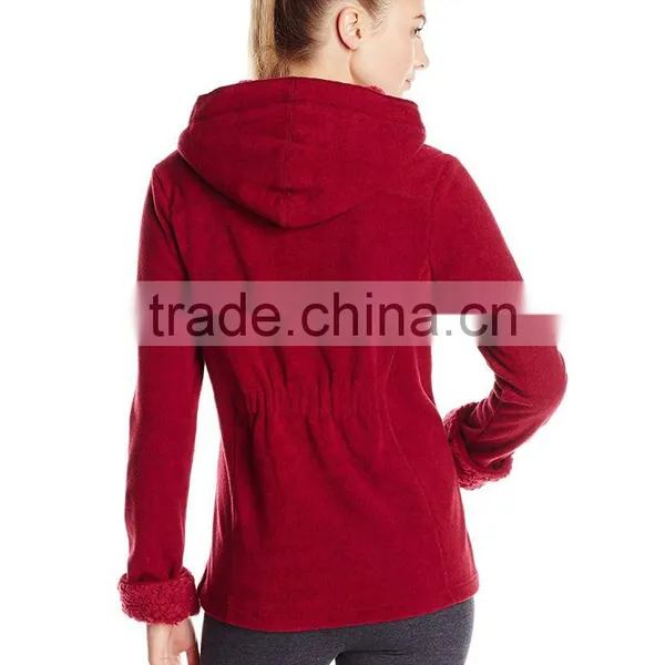 Blank Hooded Varsity Jacket 100% Polyester Heather Sweater Rib Fleece Knit And Sherpa Fleece Lining Women Hooded Jacket photo-3