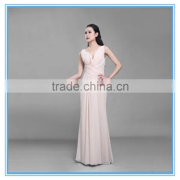 Wholesale Deep V Chiffon Modern Handmade Pleated Long Evening Dress photo-5
