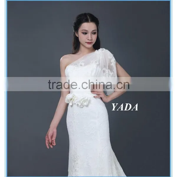 New Arrival One Shoulder Lace Hand Rosa Appliques Beaded Wedding Dresses Mermaid photo-3