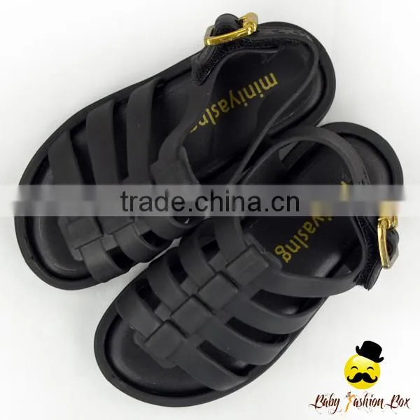 Fancy Kids Plain Black Soft Silicone Gladiator Wear Resistant Baby Boy Summer Flattie Casual Snadals Shoes photo-5