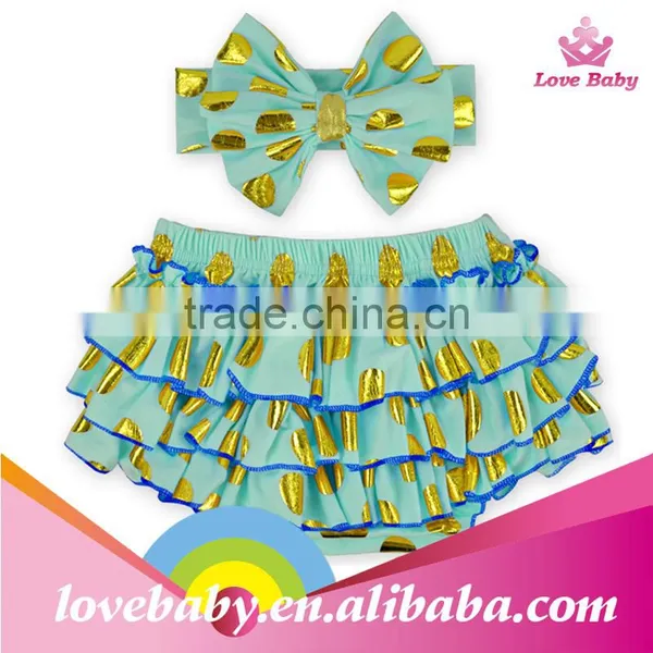 New Arrival Baby Shorts Golden Polka Dot Bloomers Toddlers Pants With Headband photo-5