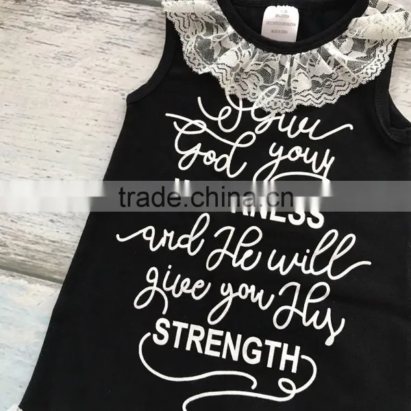 New Baby Girls Clothing Black Cotton Knee-length Straight Boutique His Strength Lace Dress Weakness With Match Accessories photo-3