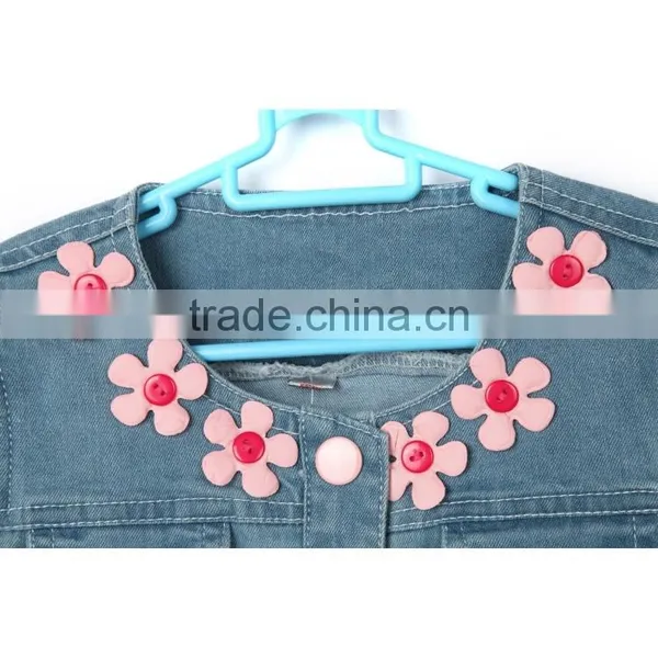 2016 New Style Loveable Pink Flower Stitched Design Lace Hem Kids Denim Jacket With Hood photo-6
