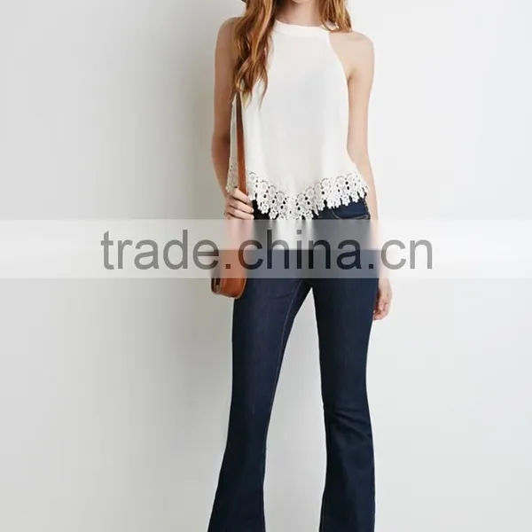 100% Polyester Fashion Women Top With Lace Trim photo-3