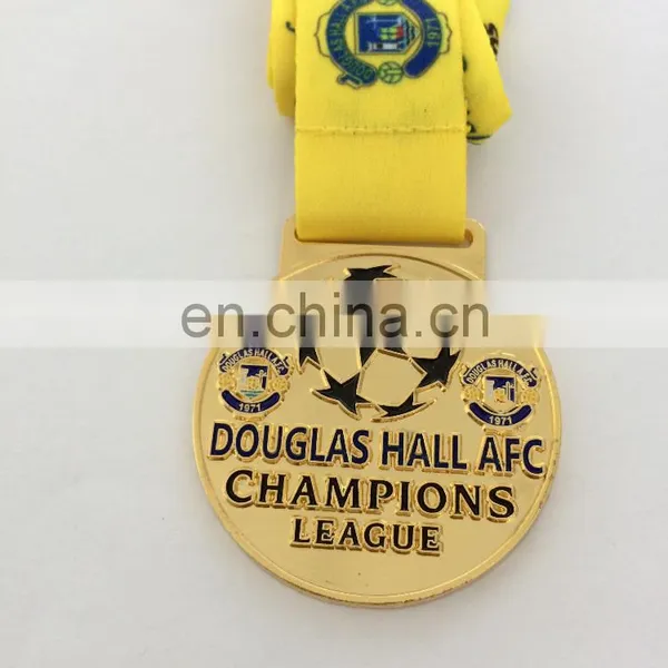 Award Medal With Football and Embossed Logo as Star Medal for Champion