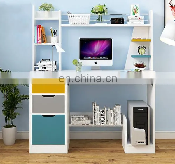 Bedroom Furniture Computer Laptop Desk Wooden Study Learning Small Modern Simple Computer Table Desk With Shelves photo-5