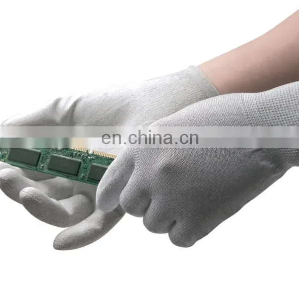Copper Mixed Carbon Nylon Lining ESD Safe Glove Anti Static PU Finger Top Coated Work Gloves photo-2