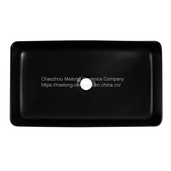 Modern Style 24-inch 61 cm Bathroom Matte Black Ceramic Vessel Sink Countertop Rectangle Matte Black Wash Basin photo-2