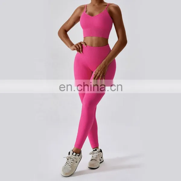 Soft Ribbed High Waist Sports Leggings For Women Custom Workout Wicking Durable Gym Pants photo-5