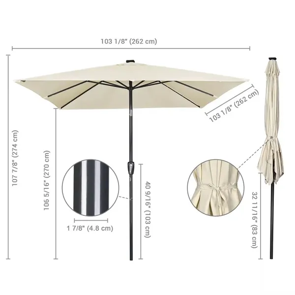 UPF50+ 10FT Large Patio Umbrella Solar LED Lights Aluminum Pole Market Garden Wholesale OEM photo-4