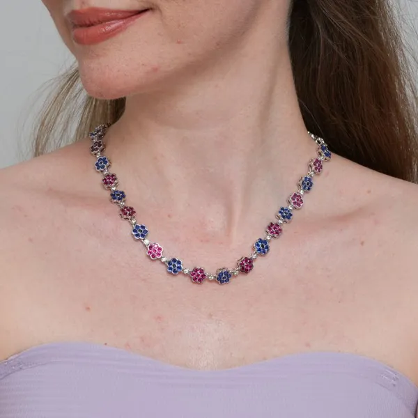 Shining Star Jewelry Iced Out Chain Wholesale Multi Color Flower Tennis Necklace photo-4