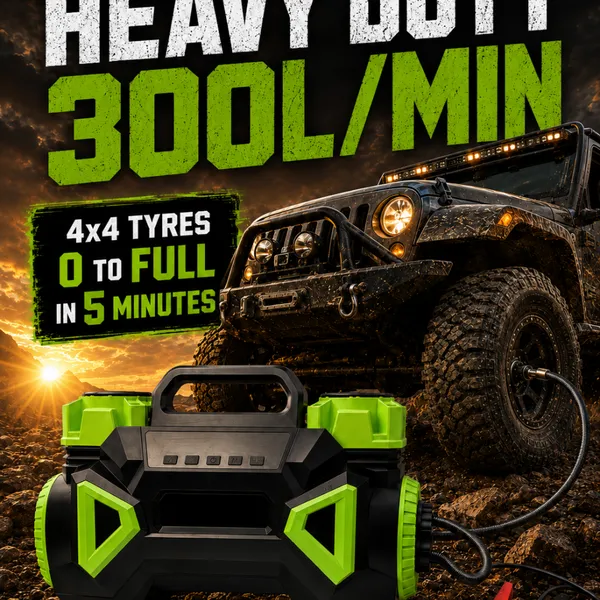 300LPM Dual Cylinder 12V Air Compressor with 100% Duty Cycle for Off Road Tire Inflation