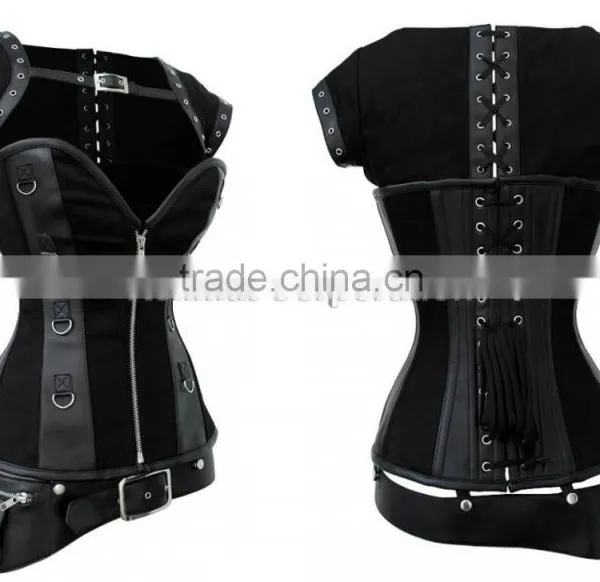 GOTHIC BLACK FAUX LEATHER STEAMPUNK CORSET