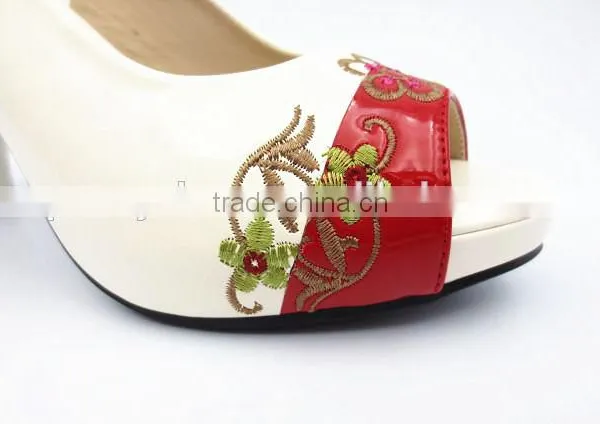 New High Class Mix Color Middle Heel Slingback Sandals With Embroider photo-6