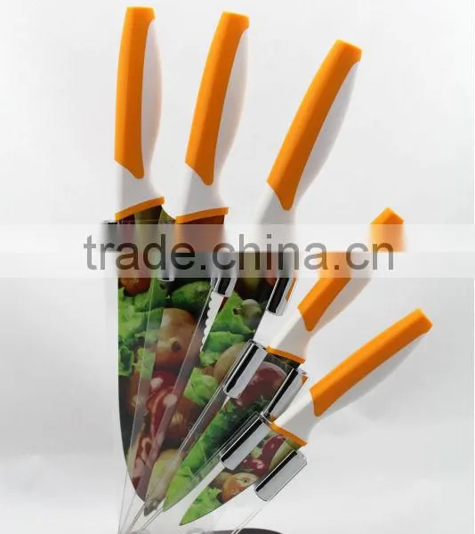 Yangjiang Vegetable Pattern Non-stick Coating Steel Kitchen Knives Set