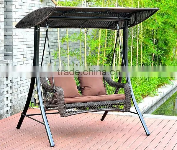 Outdoor Rattan Swing Chair With Canopy Double Seat