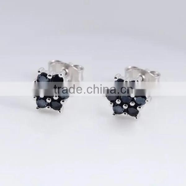 New Design 925 Sterling Silver Micro Pave Black CZ Tiny Stud Earring